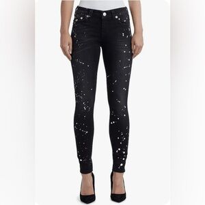 True Religion Women's Super Skinny Jeans Painted Noir Splatter
